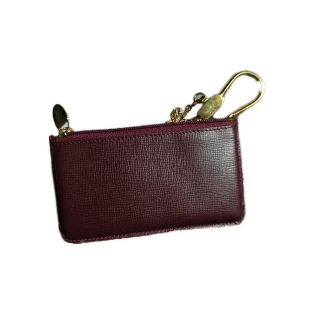Cartier Burgundy Leather Key Cle Chain Card Holder Pouch Mini Burgundy Red Brown